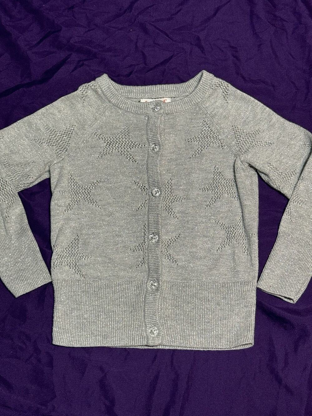 Cat & Jack Gray Sparkle Star Cardigan Toddler Girls 2T Button Up Long Sleeve EUC